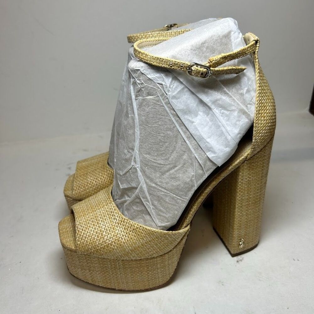 Sam Edelman Womens 6.5 M Beechwood Basketweave Raffia Kori High Heels NIB LT7 - Picture 2 of 4